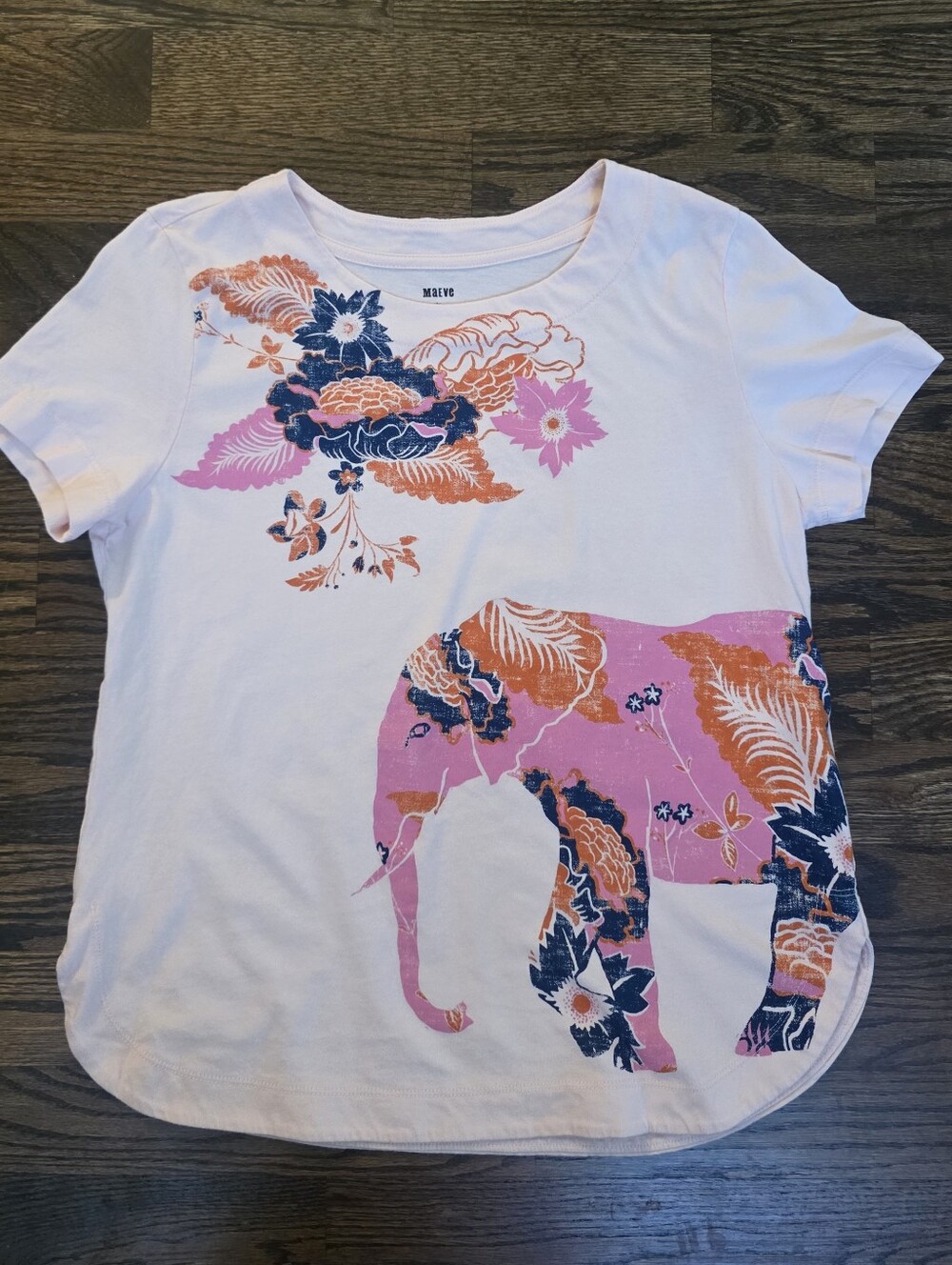 Maeve by Anthropologie Elephant Graphic Tee XS Floral 100% Cotton Short Sleeve - Picture 5 of 8